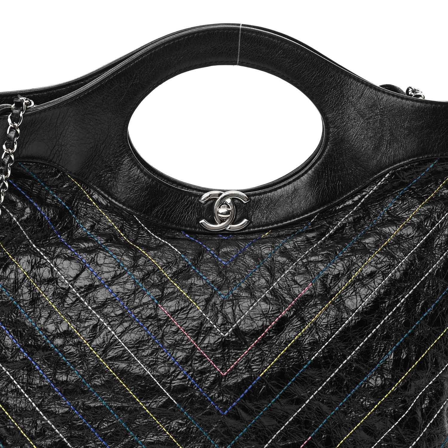 Chanel Glazed Calfskin Chevron Stitched Large 31 Shopping Bag Black 8 of 11