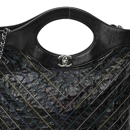 Chanel Glazed Calfskin Chevron Stitched Large 31 Shopping Bag Black 8 of 11