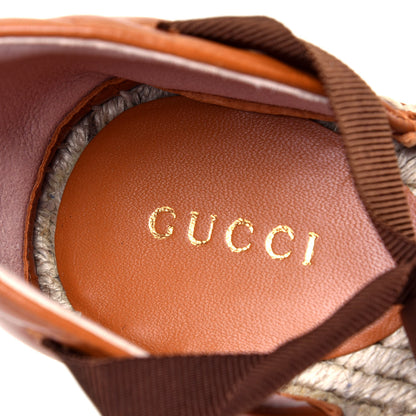 Gucci Nappa Matelasse GG Marmont Ankle Wrap Platform 35/120mm Espadrille Wedges 38 Cognac 9 of 10