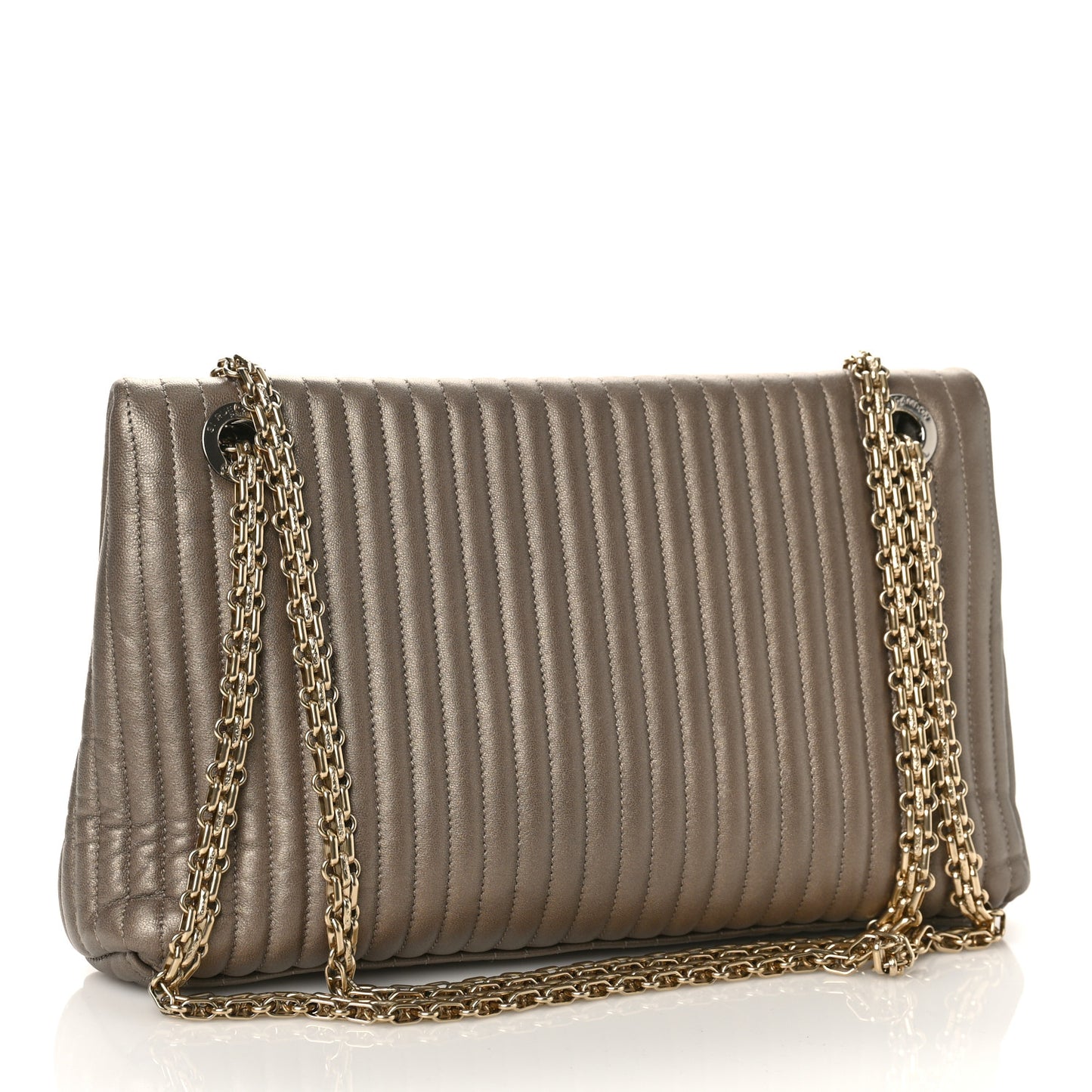 Iridescent Calfskin Vertical Quilted Mademoiselle Lock Bijoux Flap Bag Brown