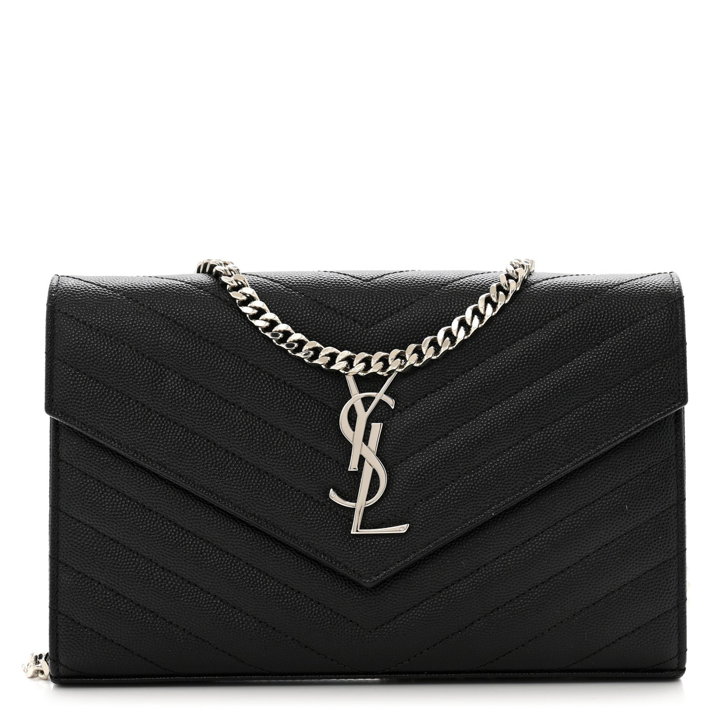 Grain De Poudre Matelasse Chevron Monogram Chain Wallet Black