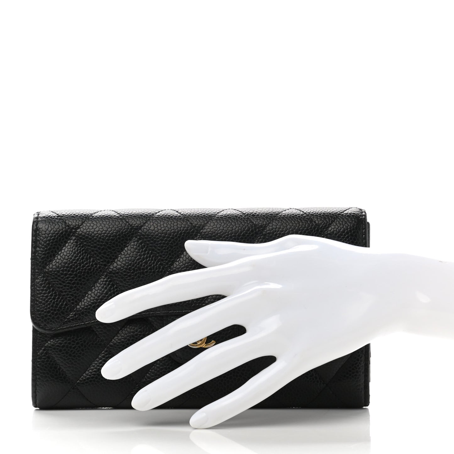 Caviar Quilted Large Flap Wallet Black