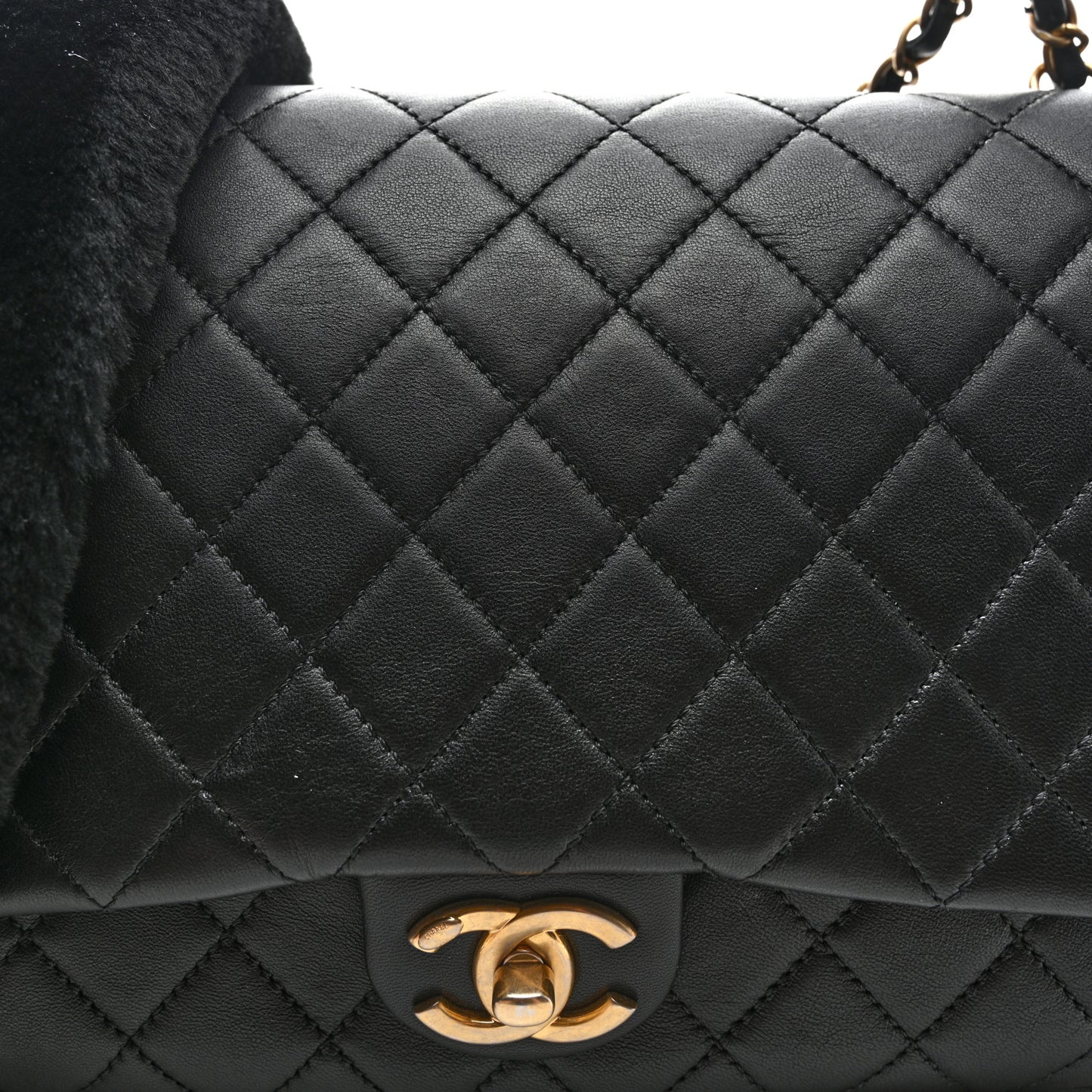 Lambskin Shearling CC Muff Flap Bag Black