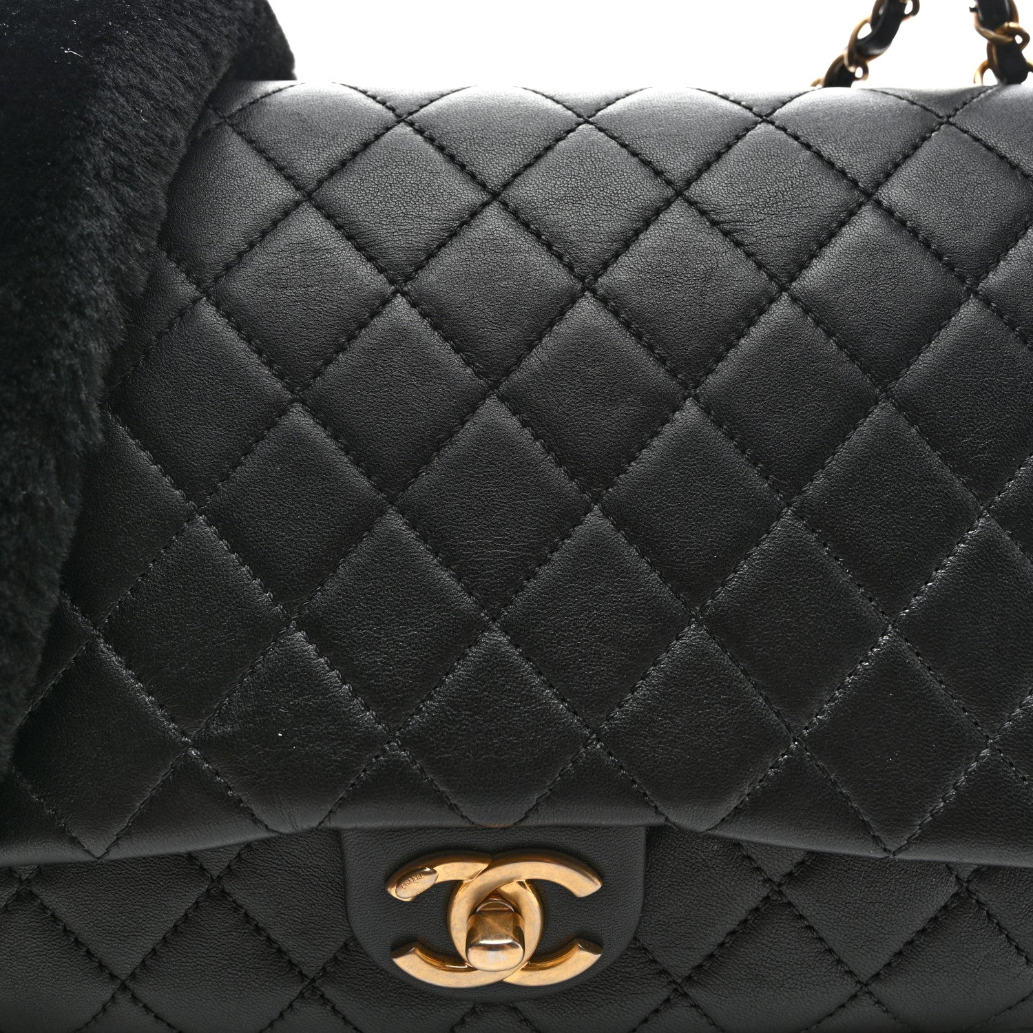 Chanel Lambskin Shearling CC Muff Flap Bag Black 8 of 13
