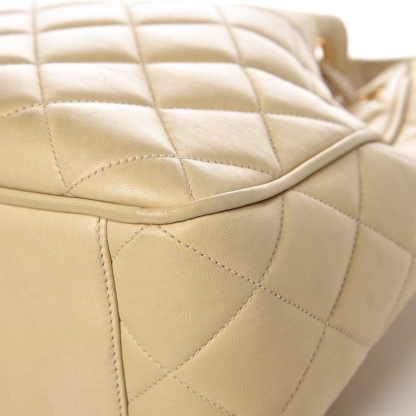 Lambskin Quilted Drawstring Shoulder Bag Beige
