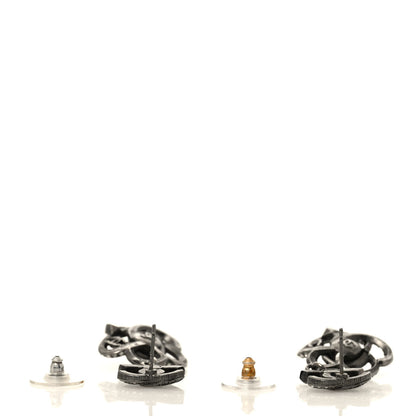 Chanel Crystal Pearl CC Camellia Drop Earrings Silver 3 of 4
