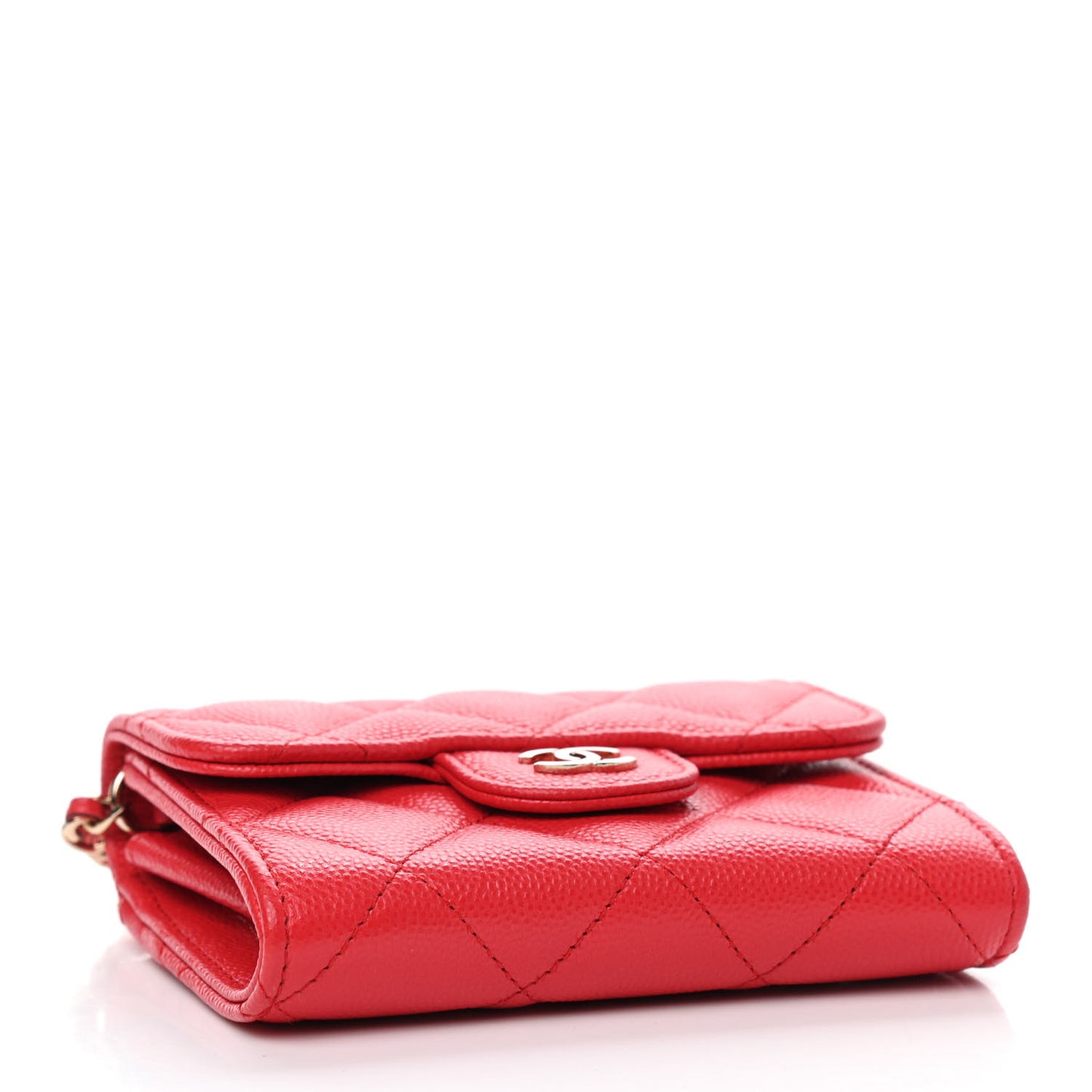 Caviar Quilted Flap Card Holder On Chain Red