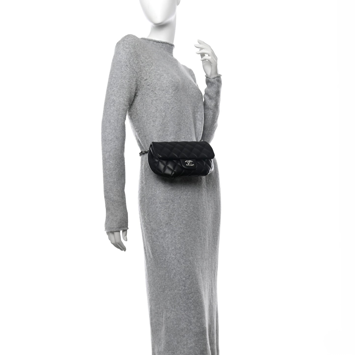Calfskin Quilted CC Uniform Flap Belt Bag Black