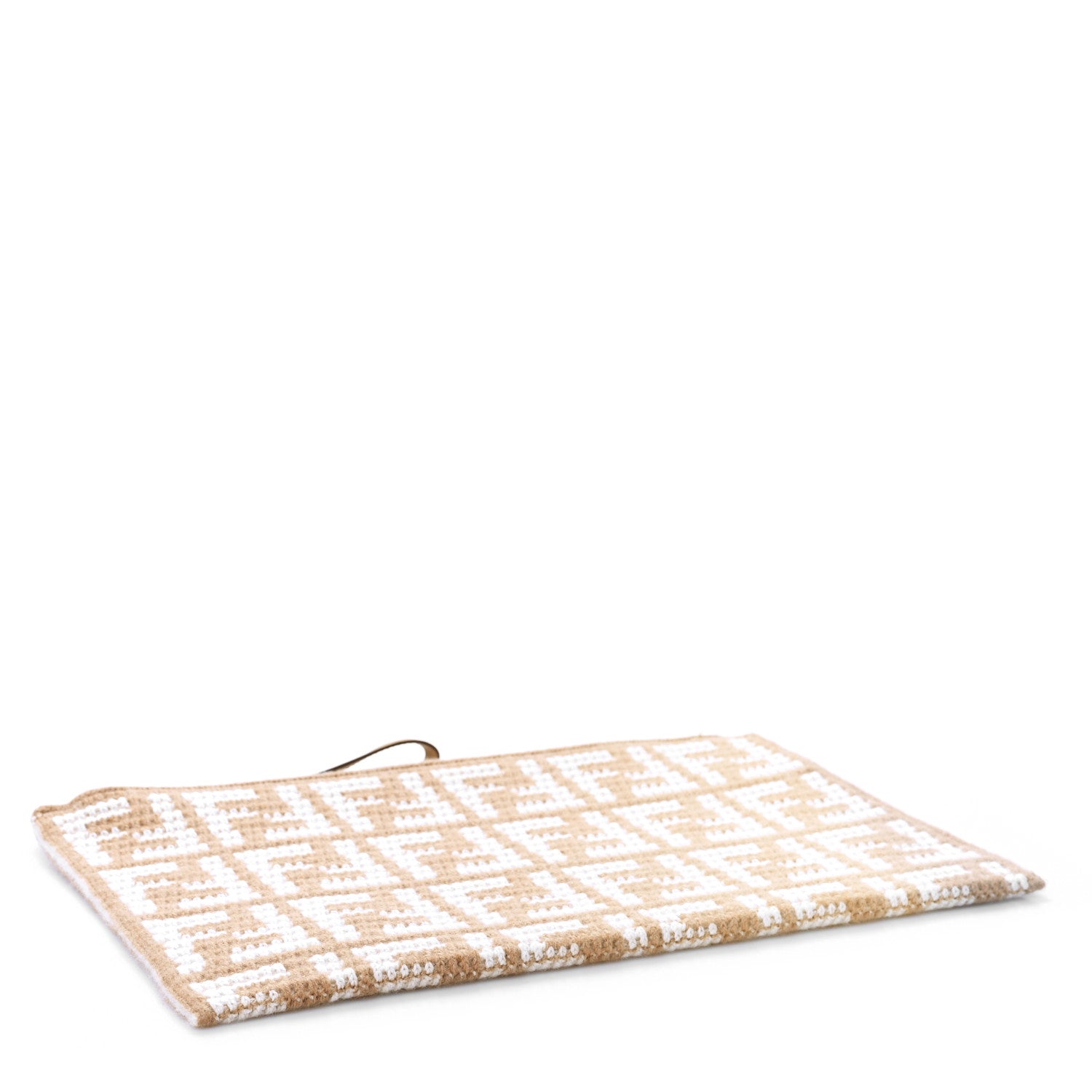 Fendi Fabric Calfskin FF Woven Large Flat Pouch Cammello 4 of 9