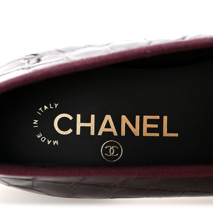 Chanel Crocodile Embossed Patent Calfskin Cap Toe CC Ballerina Flats 37.5 Dark Burgundy Black 8 of 10