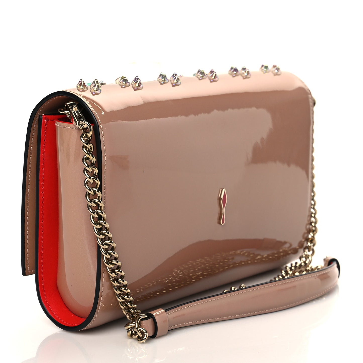 Patent Calfskin Spikes Paloma Clutch Nude White