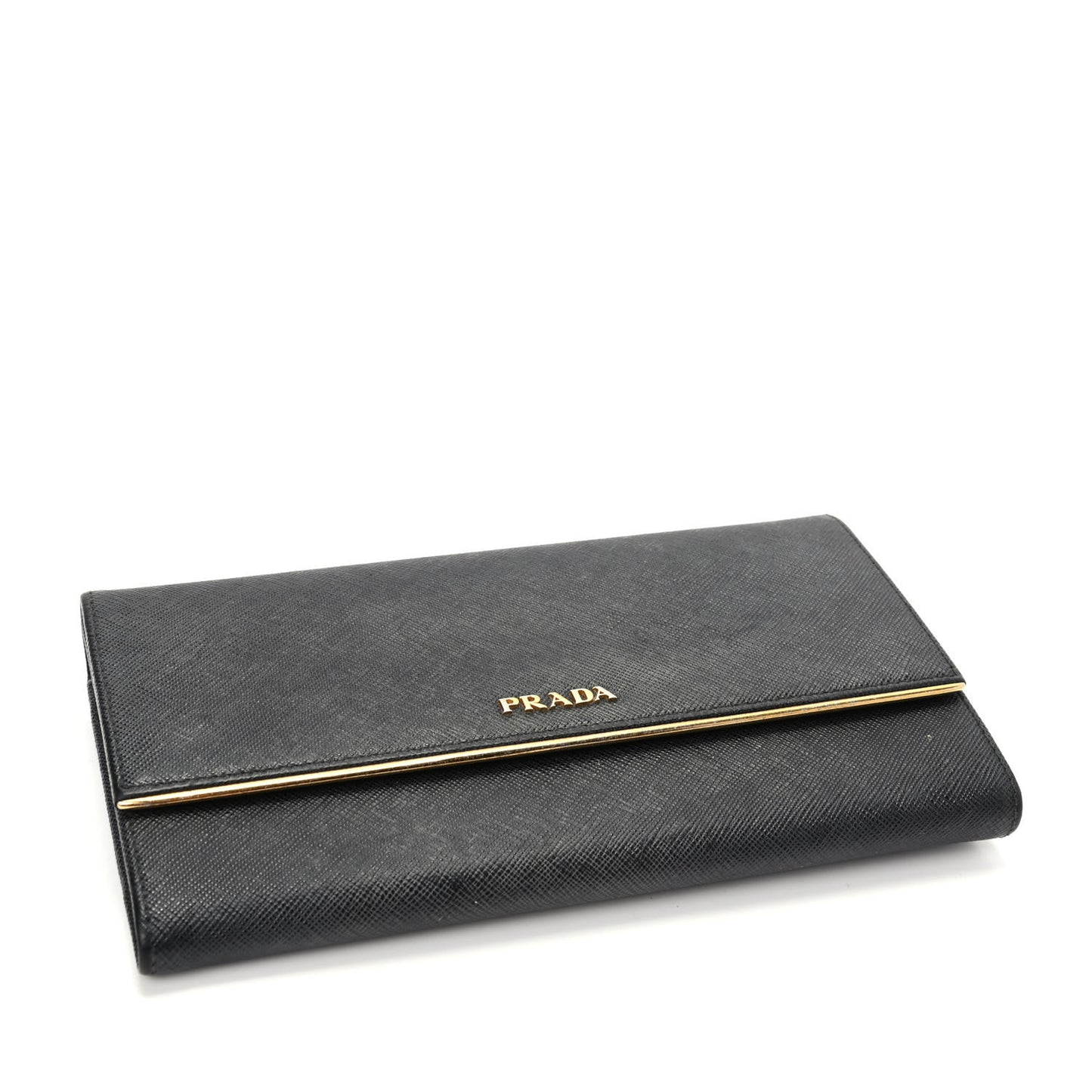 Saffiano Metal Bar Continental Flap Wallet Black