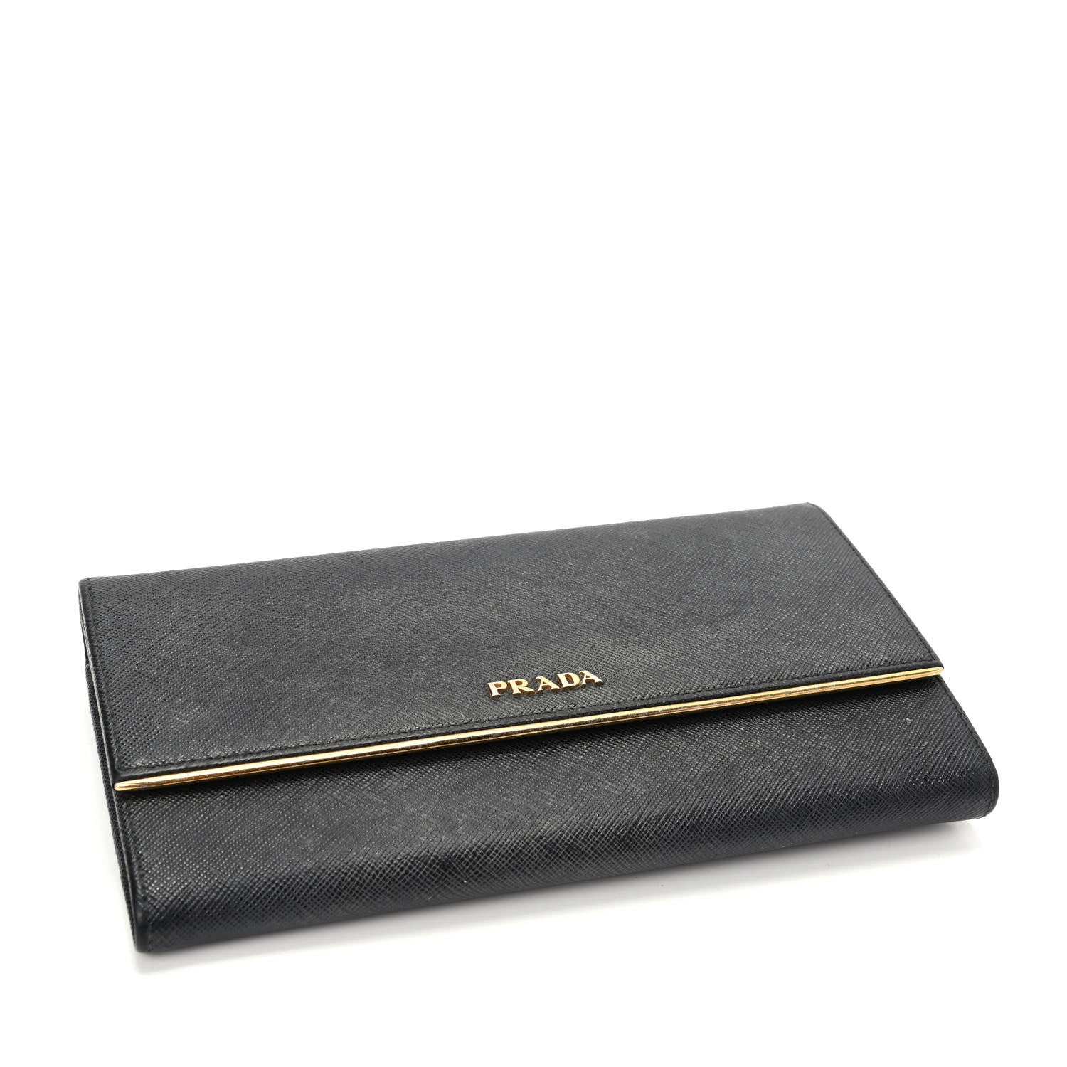 Prada Saffiano Metal Bar Continental Flap Wallet Black 4 of 6