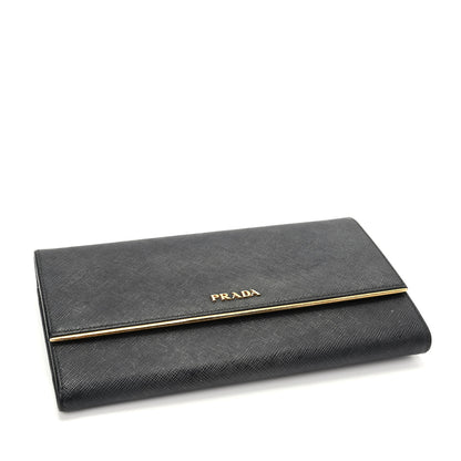 Prada Saffiano Metal Bar Continental Flap Wallet Black 4 of 6