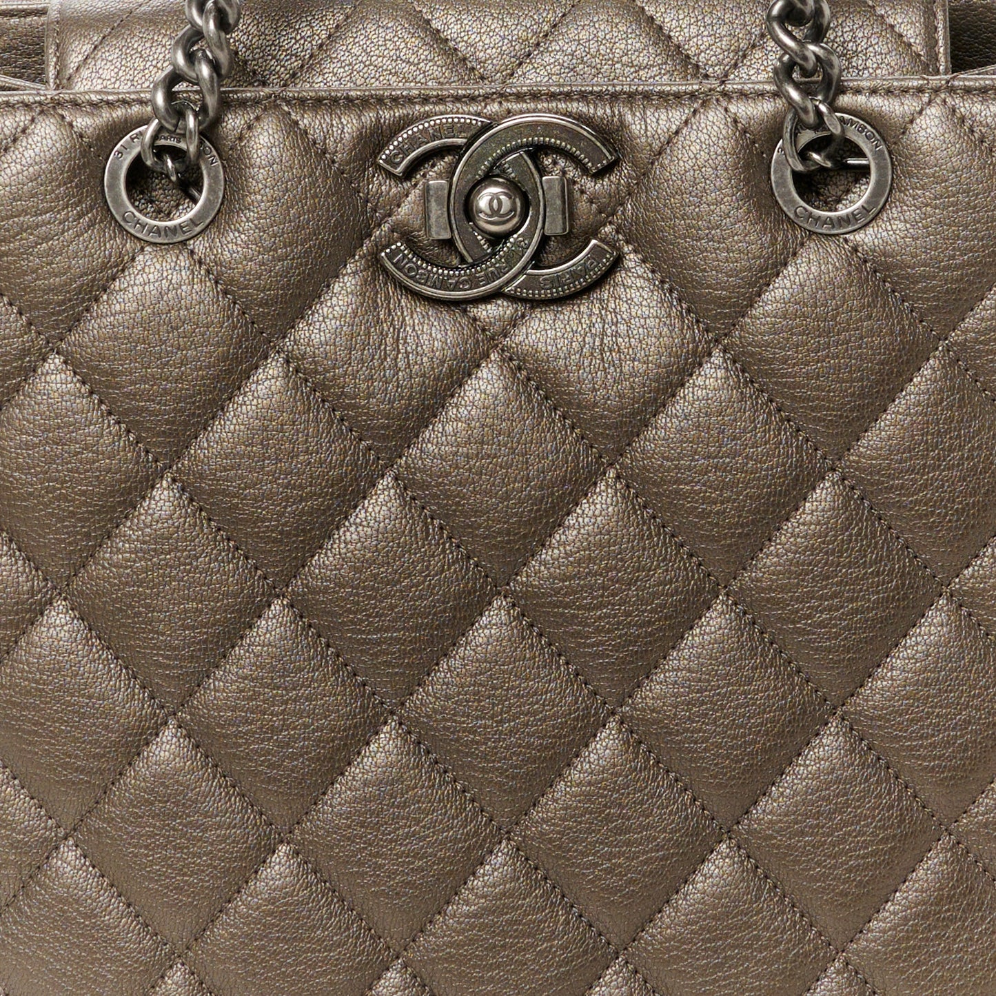 Metallic Goatskin Quilted Small City Rock Shopping Tote Silver