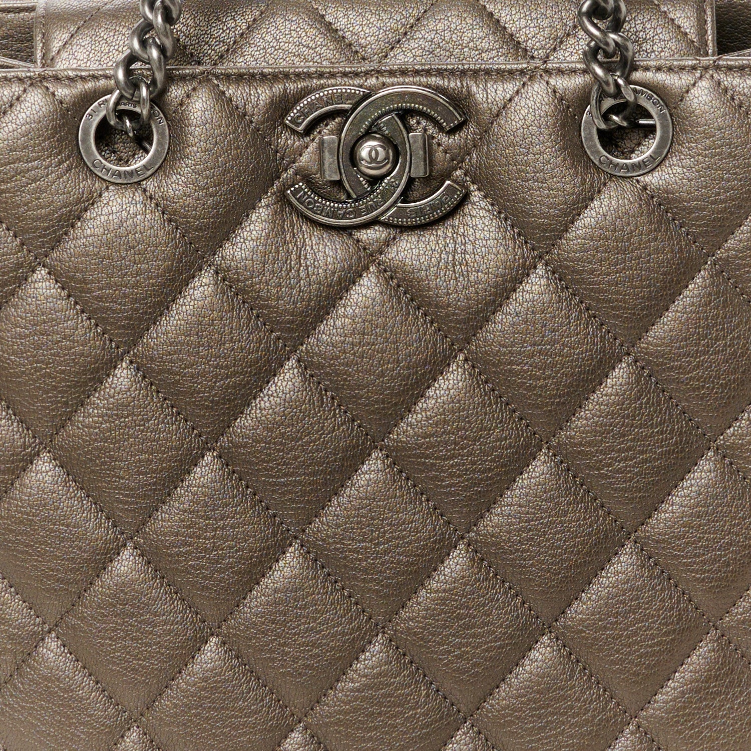 Chanel Metallic Goatskin Quilted Small City Rock Shopping Tote Silver 8 of 11