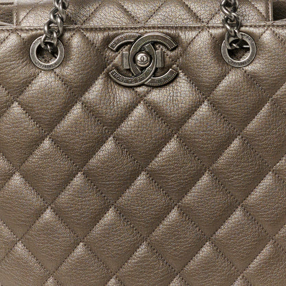 Chanel Metallic Goatskin Quilted Small City Rock Shopping Tote Silver 8 of 11