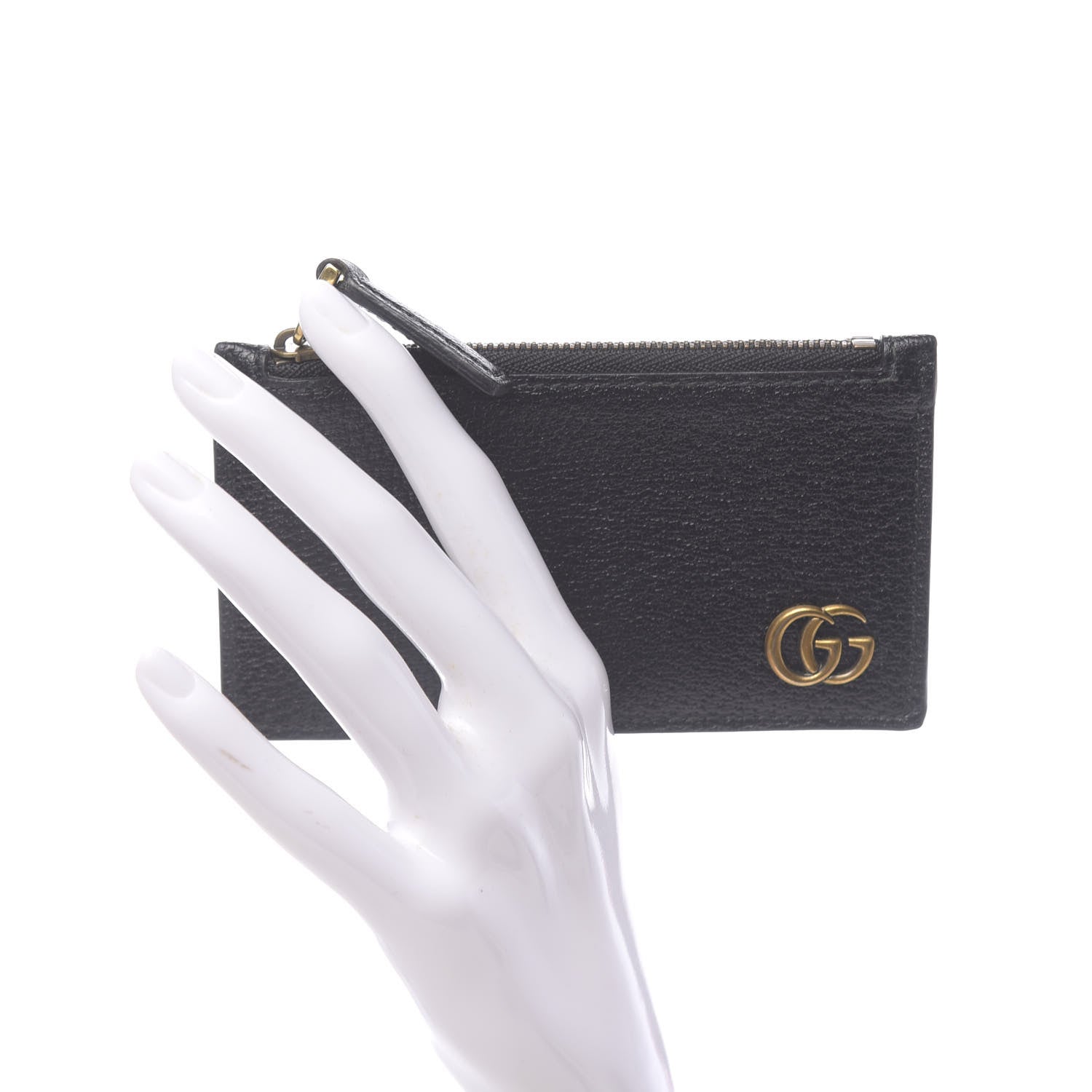 Gucci Calfskin Boar Effect GG Marmont Coin Case Card Holder Black 2 of 6