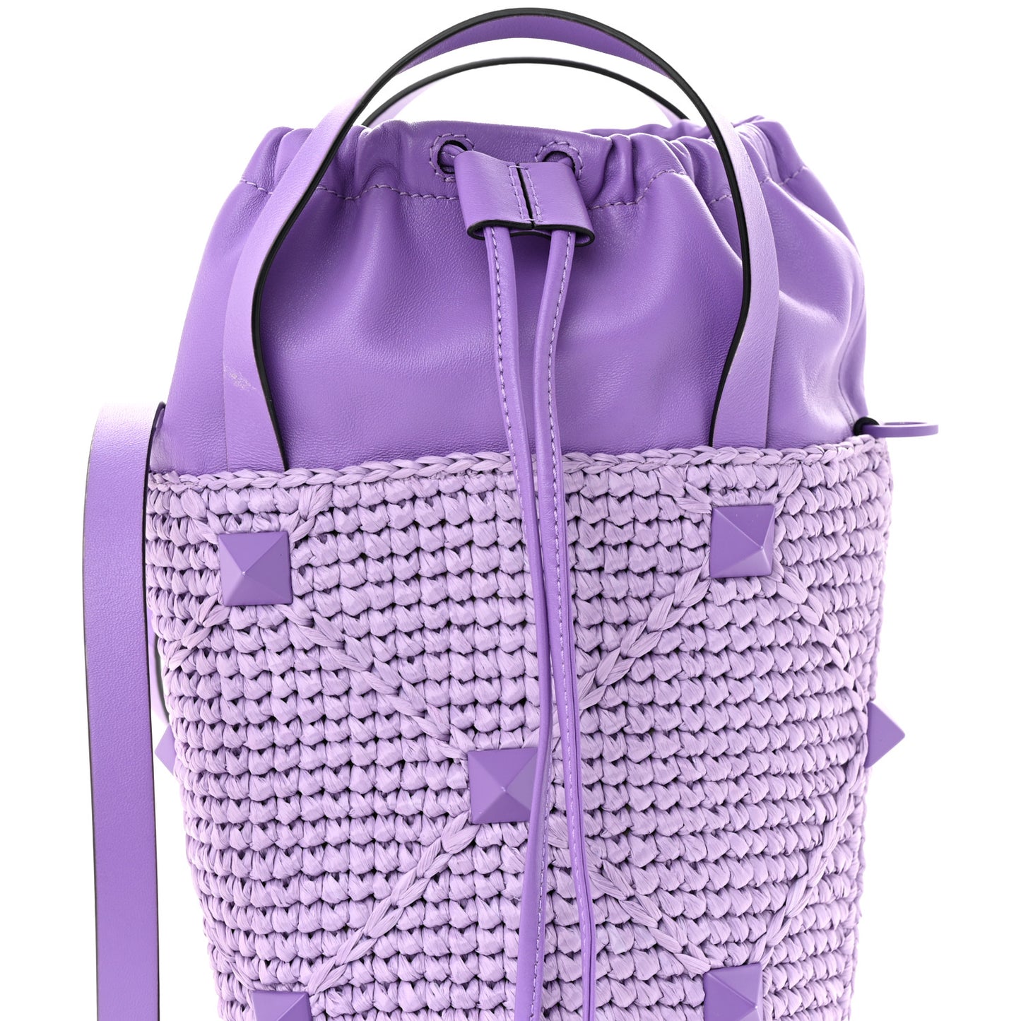Raffia Nappa Monochrome Roman Stud Drawstring Bucket Bag Glicine