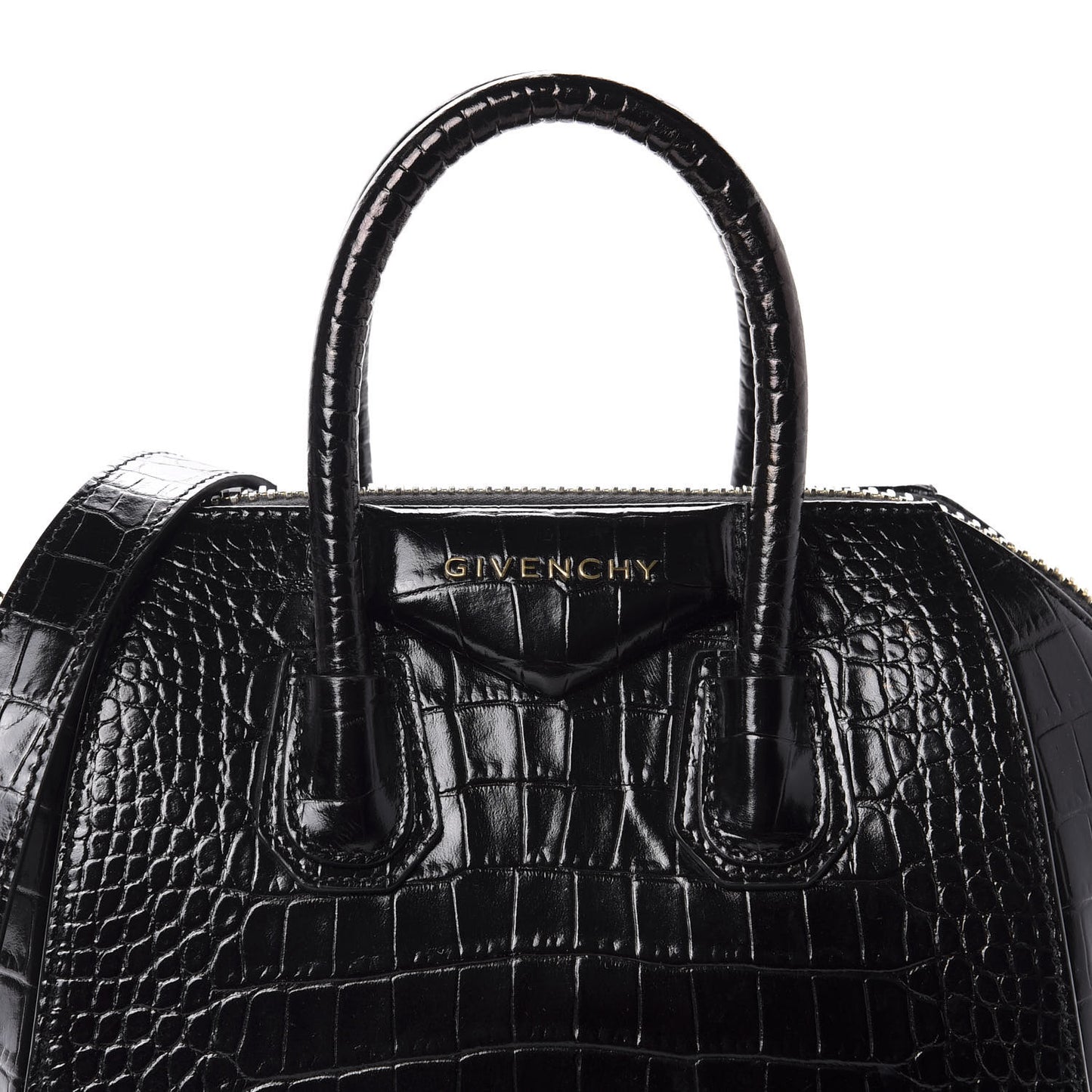 Calfskin Crocodile Embossed Mini Antigona Black