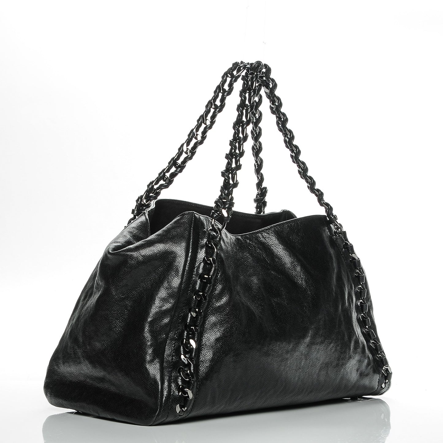 Glazed Caviar East West Modern Chain Tote Black