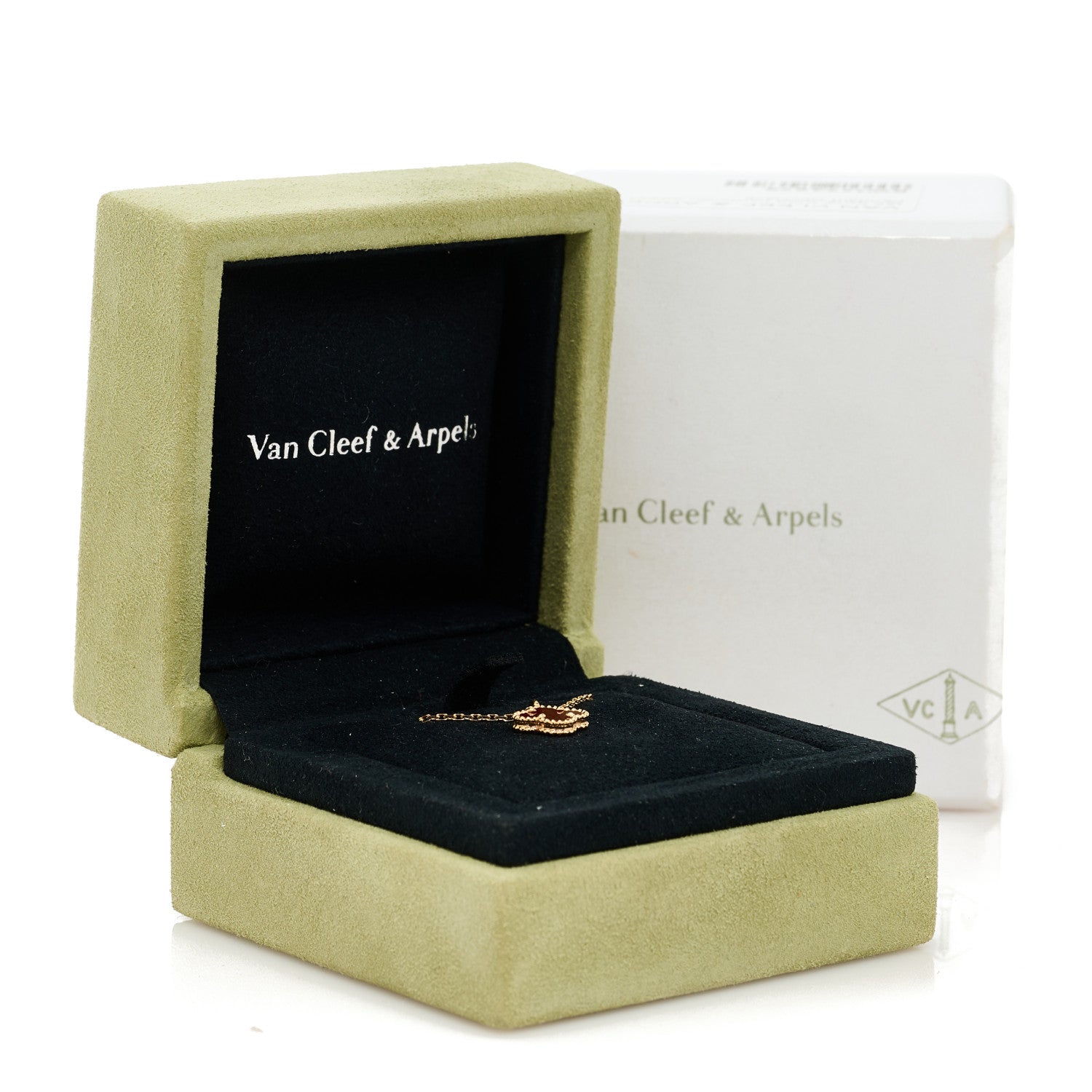 Van Cleef & Arpels 18K Rose Gold Carnelian Sweet Alhambra Pendant Necklace 6 of 7