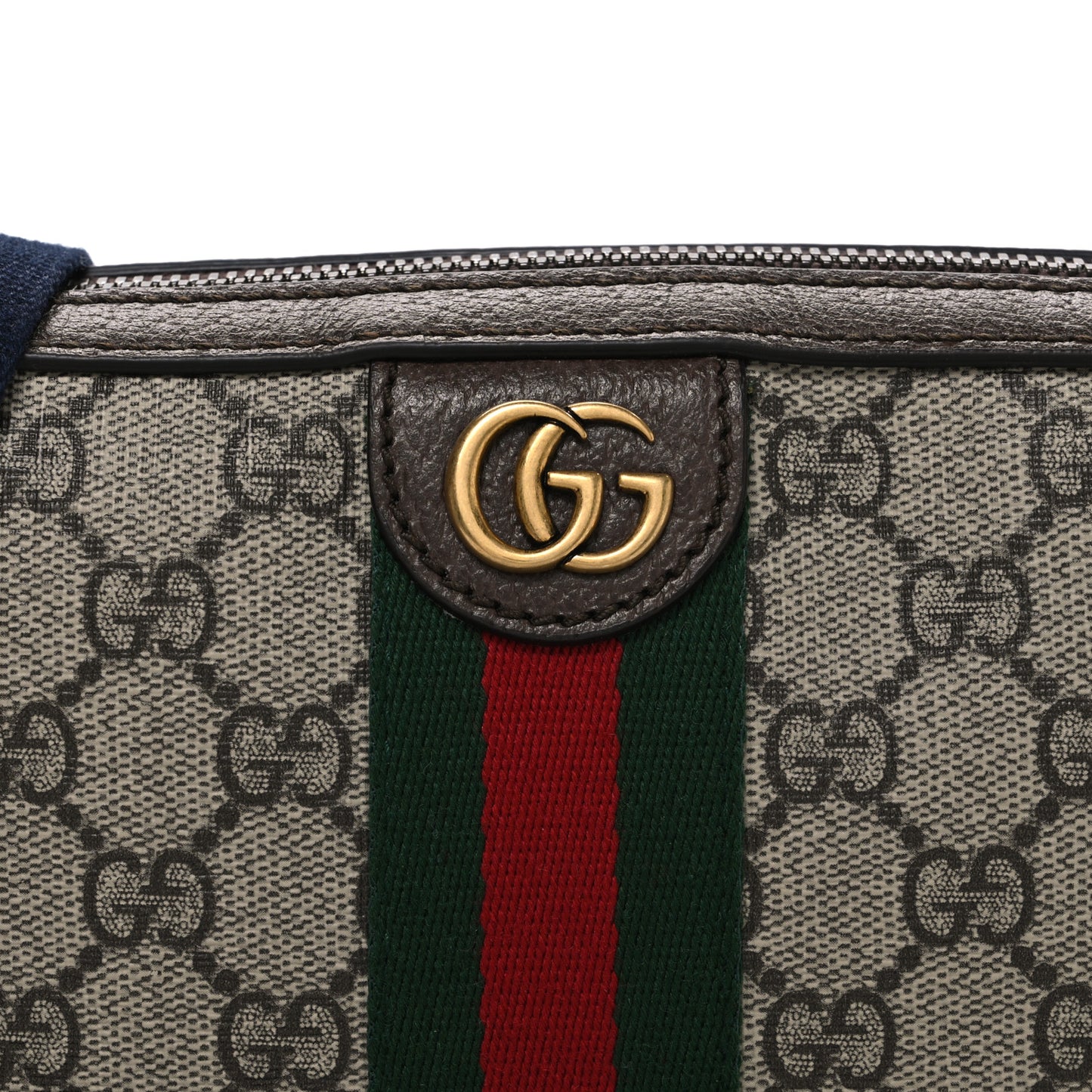 GG Supreme Monogram Textured Dollar Calfskin Web Ophidia Wristlet Shoulder Bag Beige Ebony New Acero