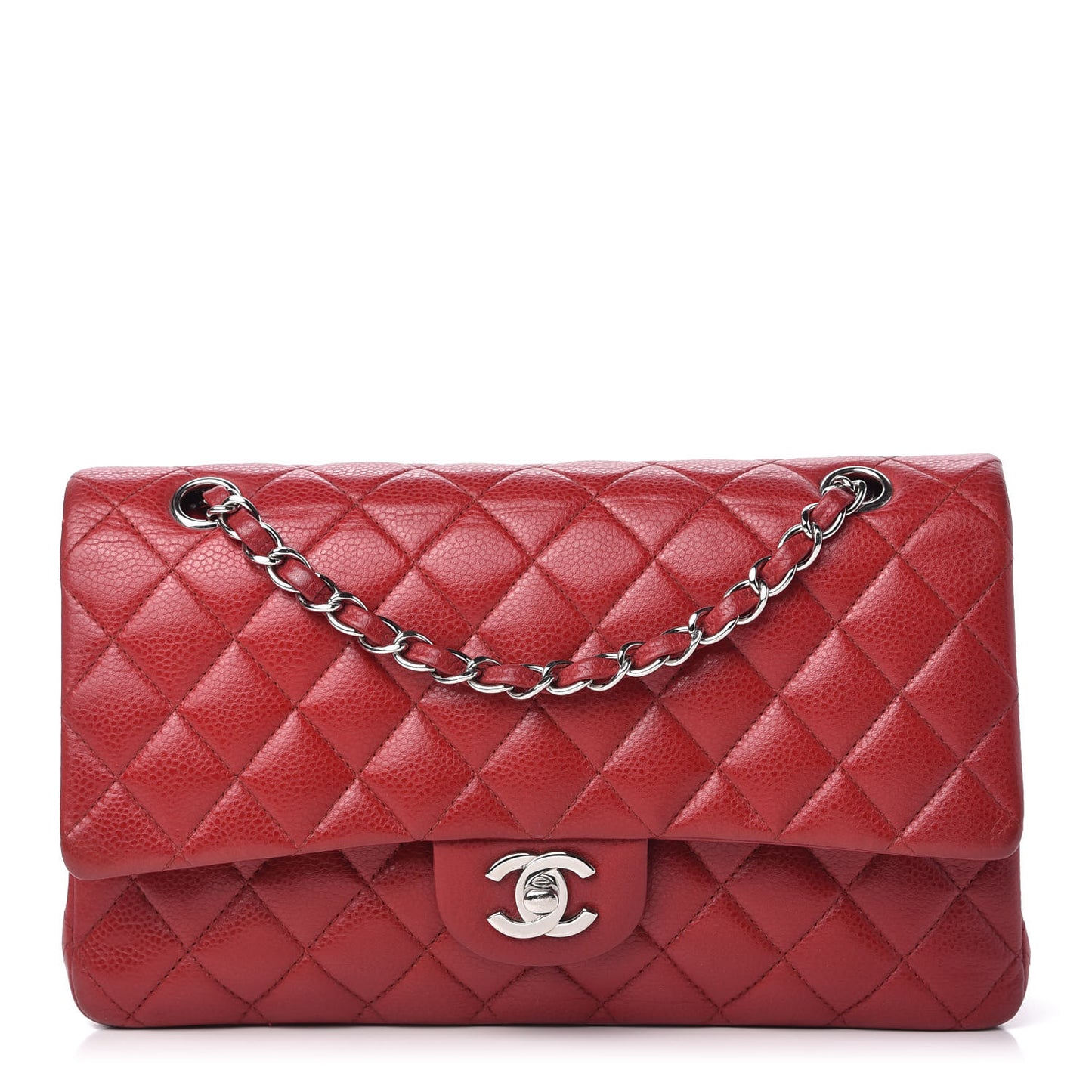 Caviar Quilted Medium Double Flap Red