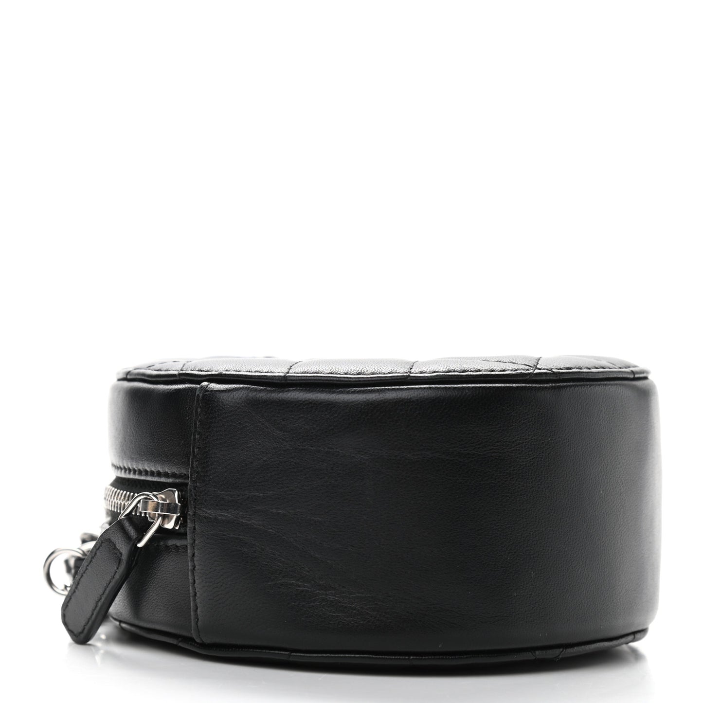 Lambskin Quilted Round Clutch With Chain Black