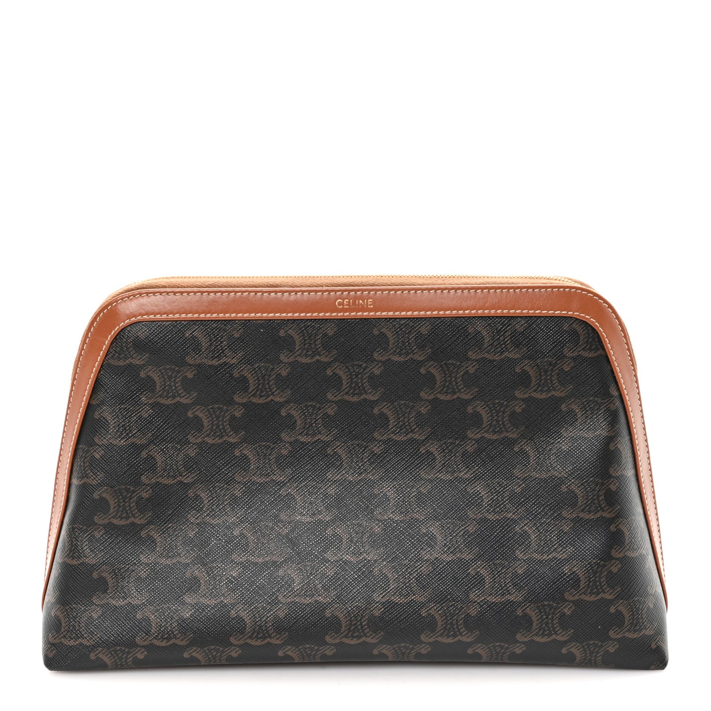 Triomphe Canvas Calfskin Large Cosmetic Pouch Tan