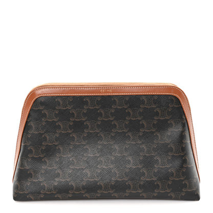 Celine Triomphe Canvas Calfskin Large Cosmetic Pouch Tan 1 of 7
