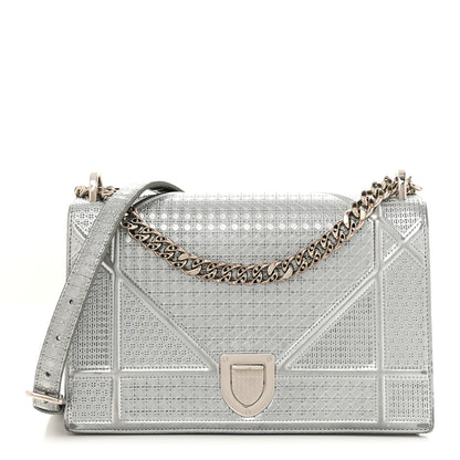 Christian Dior Metallic Patent Micro-Cannage Medium Diorama Flap Bag Silver 1 of 16