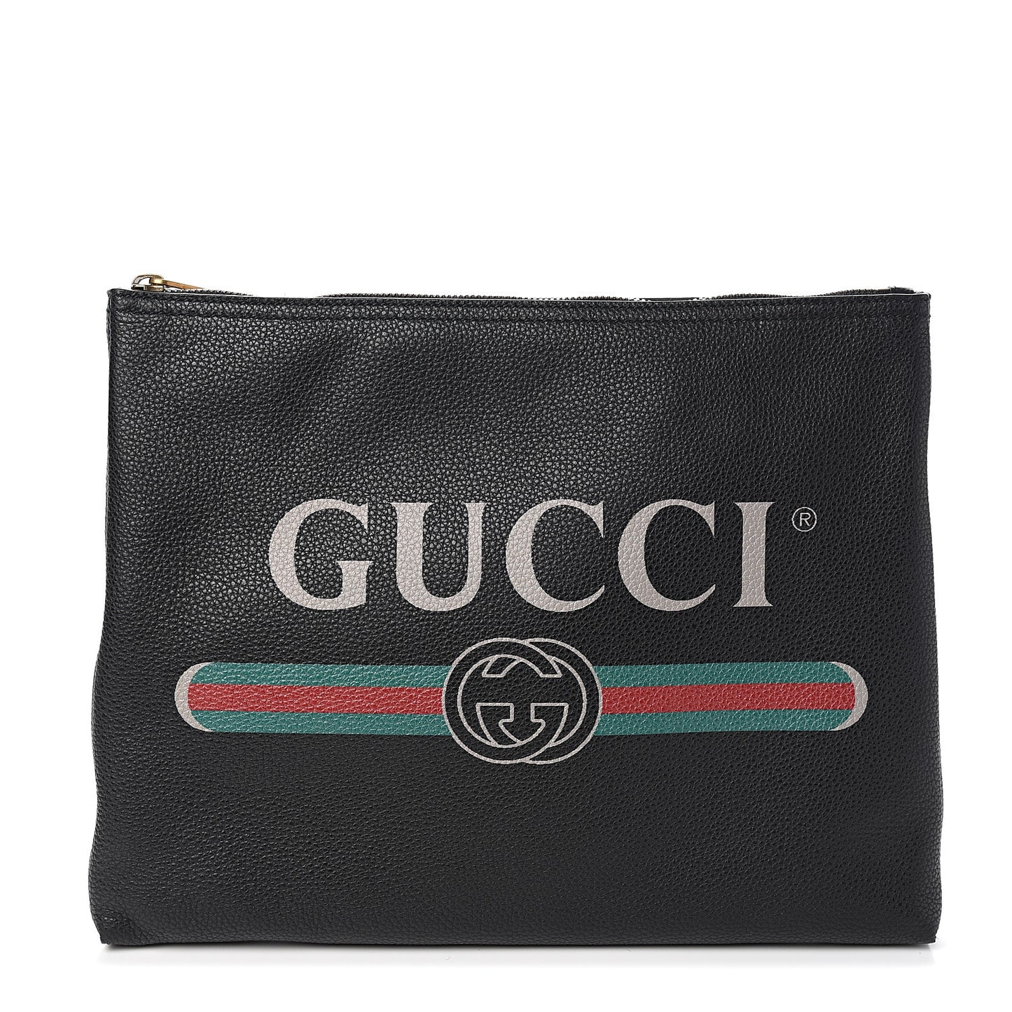 Pebbled Calfskin Medium Logo Portfolio Clutch Black