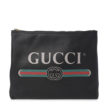 Gucci Pebbled Calfskin Medium Logo Portfolio Clutch Black 1 of 7