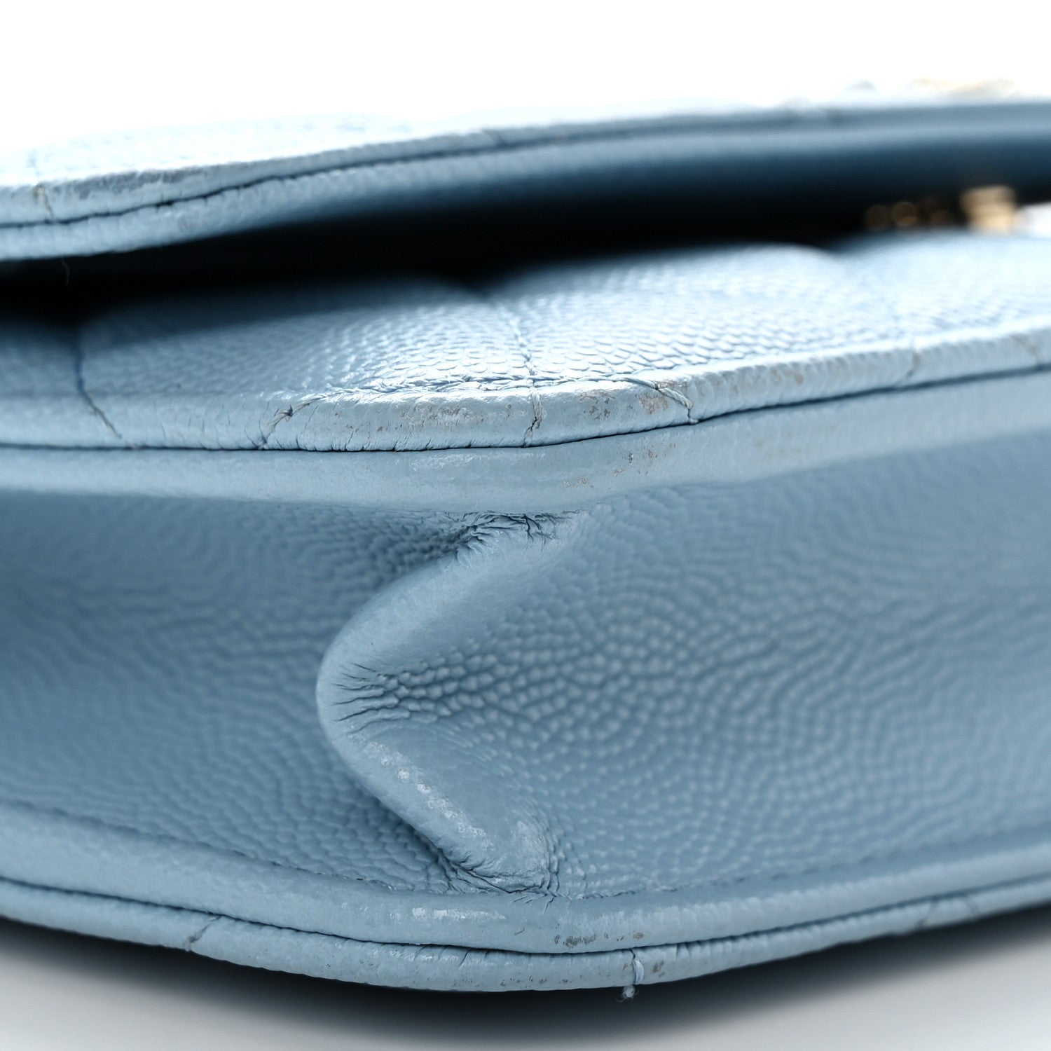 Chanel Caviar Quilted Crystal CC Wallet On Chain WOC Light Blue 10 of 12