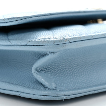 Chanel Caviar Quilted Crystal CC Wallet On Chain WOC Light Blue 10 of 12