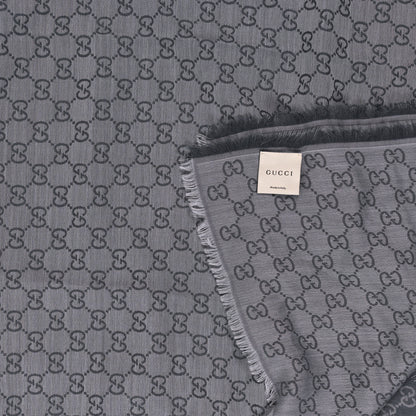 Gucci Wool Silk Monogram GGWeb Fringe Shawl Grey 2 of 4