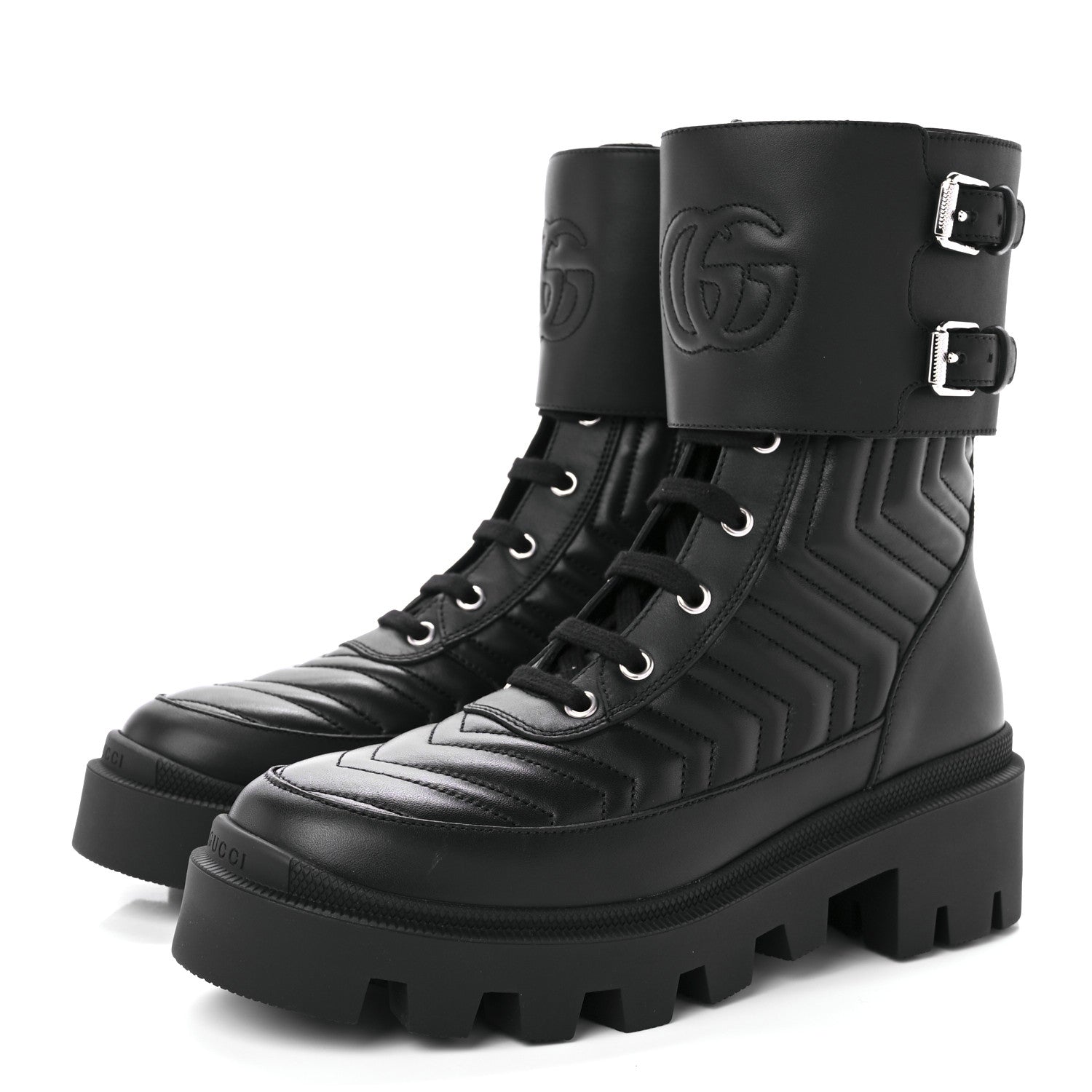 Gucci Nappa Frances GG Matelasse Platform Combat Boots 37 Black 3 of 10