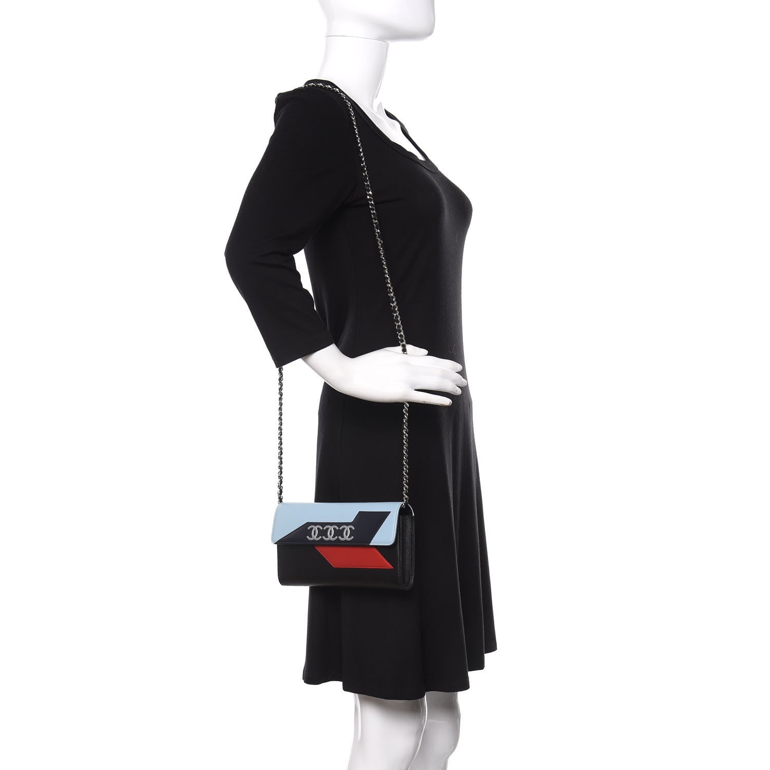 Chanel Lambskin Airlines Wallet On Chain WOC Blue Black Red 2 of 13