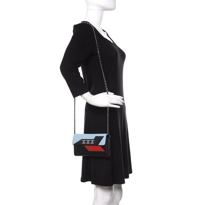 Chanel Lambskin Airlines Wallet On Chain WOC Blue Black Red 2 of 13
