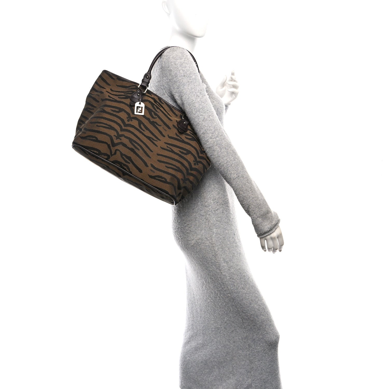 Fendi Canvas Tiger Print Tote Brown 2 of 11