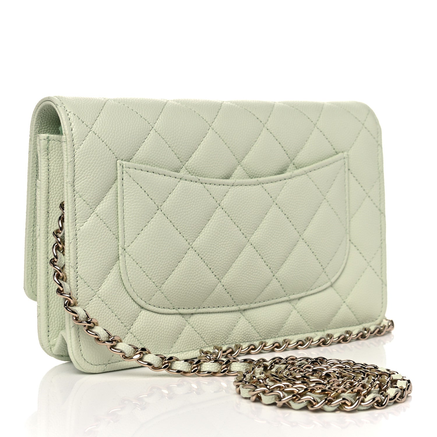 Chanel Caviar Quilted Wallet On Chain WOC Light Green 3 of 12