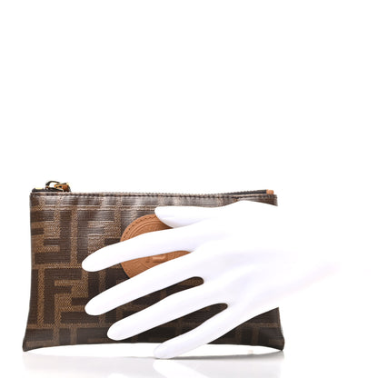 Fendi Glazed Fabric Vitello Century FF 1974 Stamp Patch XS FFreedom Flat Pouch Mogano Panna Caramello 2 of 8