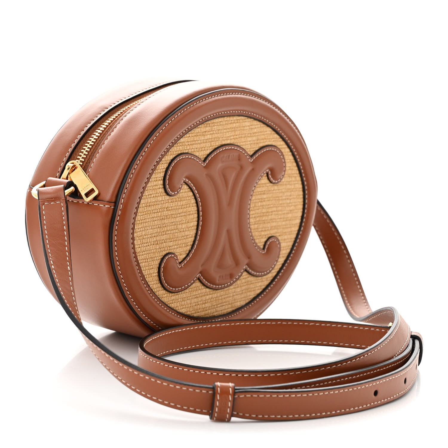 Celine Calfskin Straw Triomphe Oval Purse Crossbody Natural Tan 3 of 10