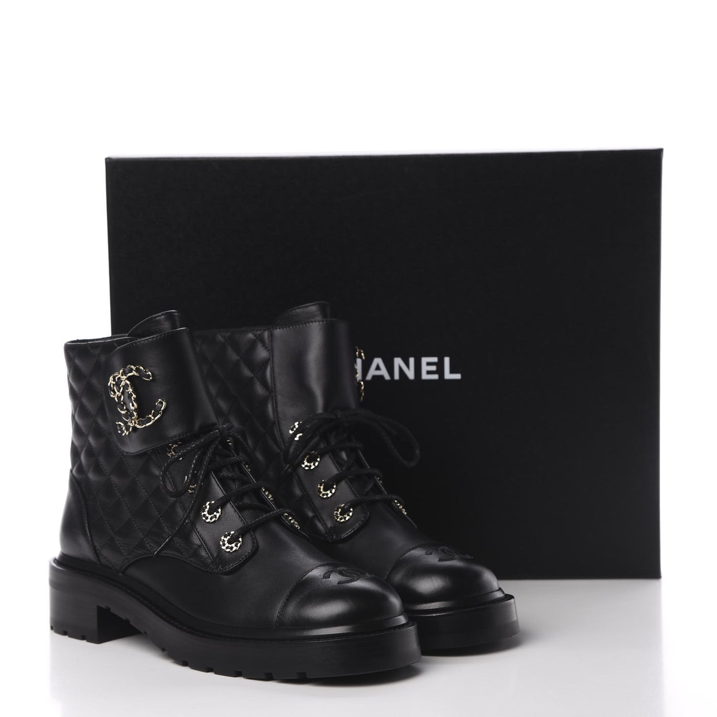 Shiny Goatskin Calfskin Quilted Lace Up Combat Boots 40 Black
