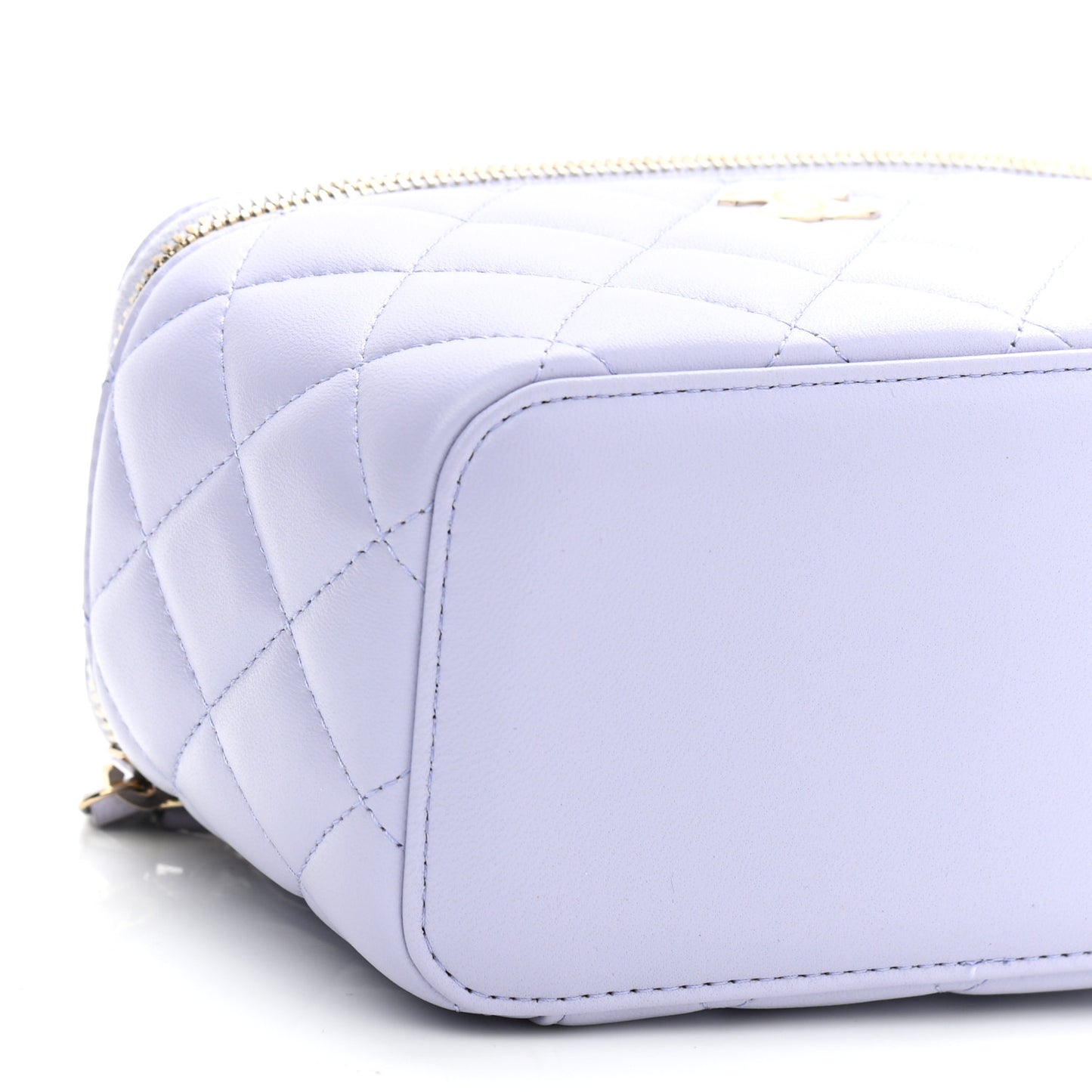 Lambskin Quilted Small Top Handle Vanity Case With Chain Light Purple