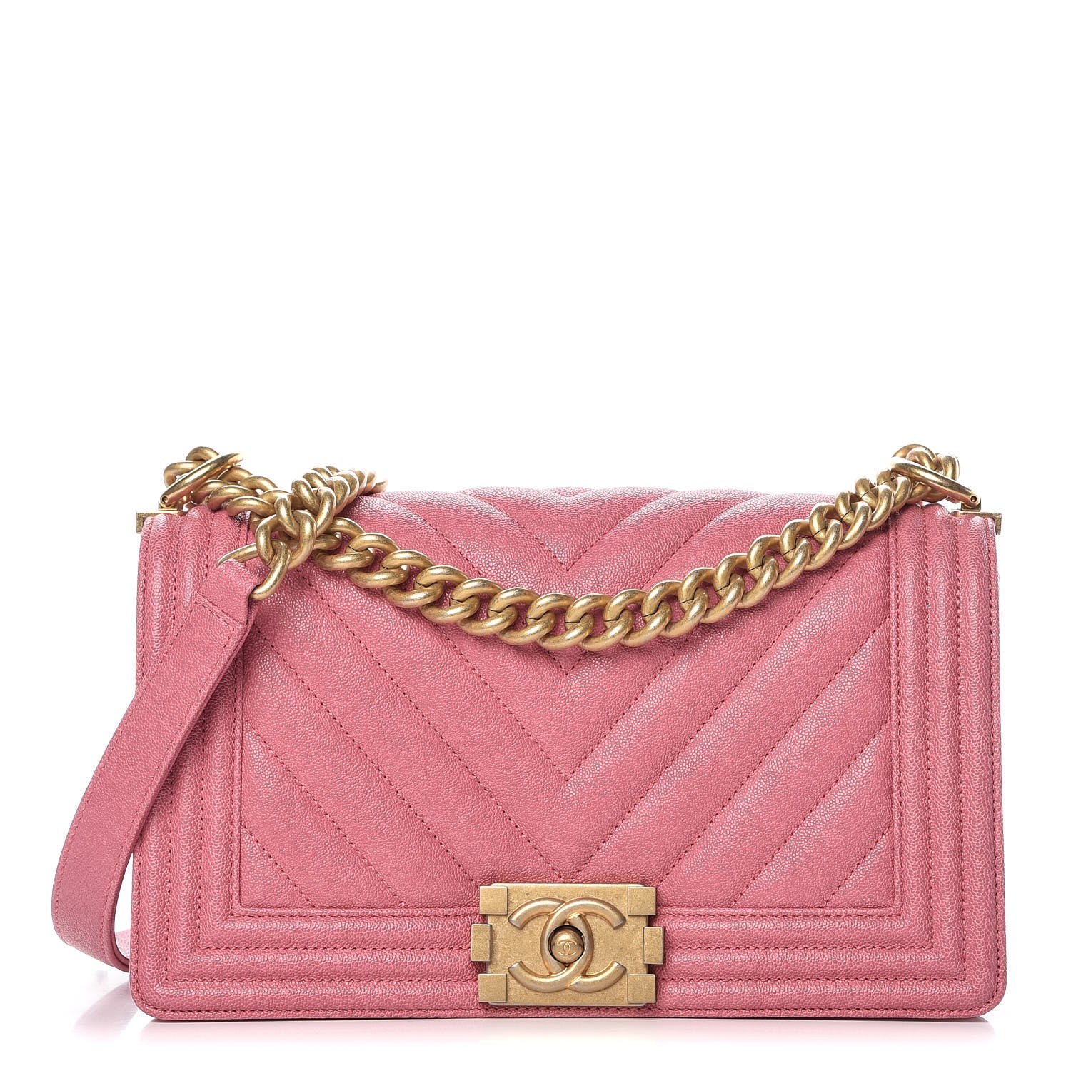 Chanel Caviar Chevron Quilted Medium Boy Flap Pink 1 of 8