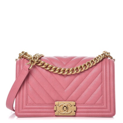 Chanel Caviar Chevron Quilted Medium Boy Flap Pink 1 of 8