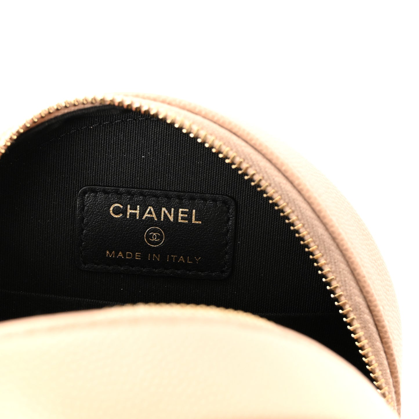 Caviar Quilted Round Filigree Crossbody Beige Black