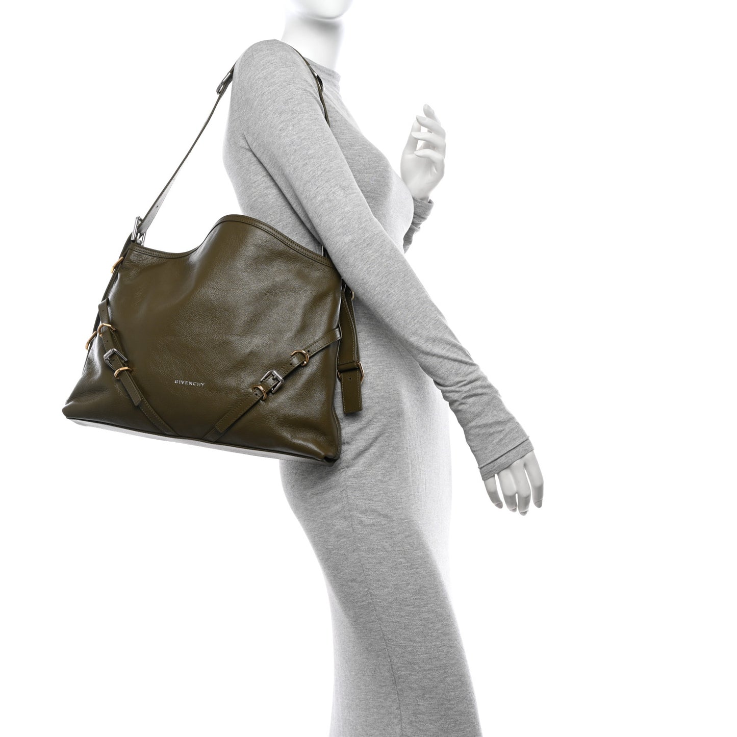 Tumbled Calfskin Medium Voyou Bag Dark Khaki